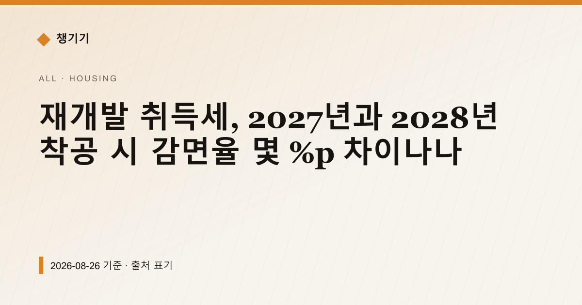 재개발 취득세, 2027년과 2028년 착공 시 감면율 몇 %p 차이나나 — 주거·전월세 pricing comparison